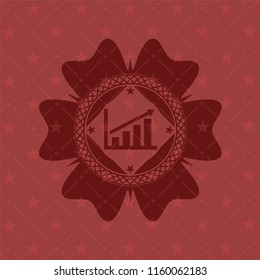 growth chart icon inside red emblem. Retro