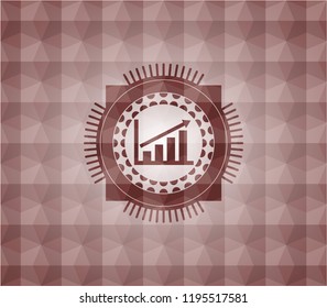 growth chart icon inside red badge with geometric background. Seamless.