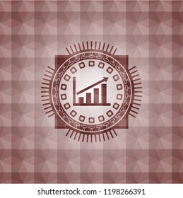 growth chart icon inside red geometric emblem. Seamless.