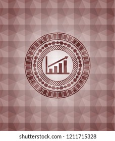 growth chart icon inside red seamless badge with geometric pattern background.