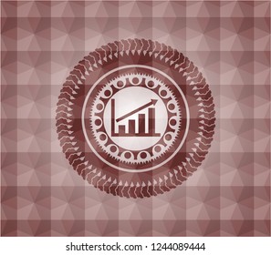 growth chart icon inside red seamless emblem with geometric pattern background.