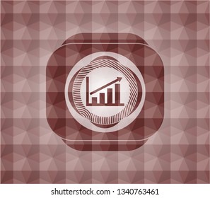 growth chart icon inside red seamless emblem or badge with abstract geometric pattern background.