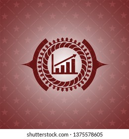 growth chart icon inside red emblem. Vintage.