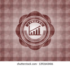 growth chart icon inside red emblem or badge with geometric pattern background. Seamless.