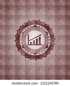 growth chart icon inside red emblem with geometric pattern background. Seamless.