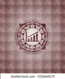 growth chart icon inside red seamless emblem or badge with geometric pattern background.