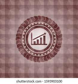 growth chart icon inside red polygonal badge. Seamless.