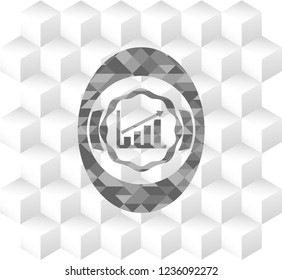 growth chart icon inside retro style grey emblem with geometric cube white background