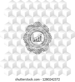 growth chart icon inside retro style grey emblem with geometric cube white background