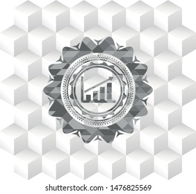 growth chart icon inside retro style grey emblem with geometric cube white background