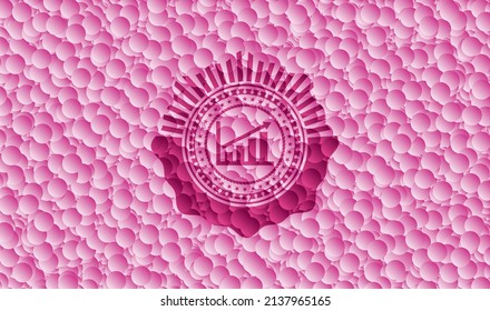 icono de gráfico de crecimiento dentro del emblema rosa estilo retro con fondo de burbujas. Ilustración vectorial. Detallado. 