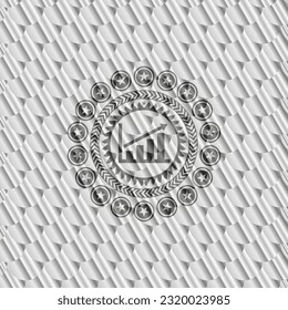 growth chart icon inside silver color badge. Scales pattern. Vector Illustration. Detailed. 