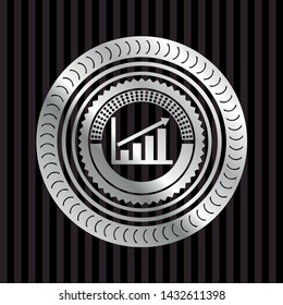 growth chart icon inside silvery badge or emblem