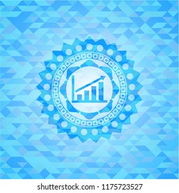 growth chart icon inside sky blue emblem with mosaic ecological style background