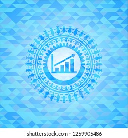 growth chart icon inside sky blue emblem with mosaic background