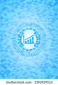 growth chart icon inside sky blue emblem with triangle mosaic background