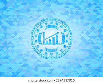 icono de la gráfica de crecimiento dentro del emblema del mosaico azul cielo. 