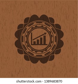 growth chart icon inside vintage wooden emblem