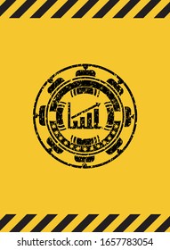 growth chart icon inside warning sign, black grunge emblem. Vector Illustration. Detailed.