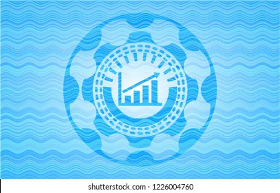 growth chart icon inside water wave concept badge.