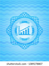 growth chart icon inside water wave badge background.