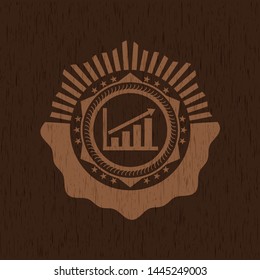 growth chart icon inside wood emblem. Vintage.