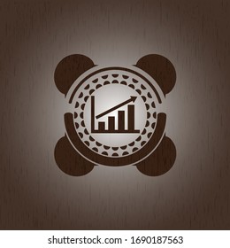 growth chart icon inside wood emblem. Vintage.
