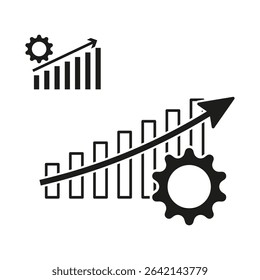 Growth chart icon. Progress vector element. Gear setting symbol. Business bar graphic.