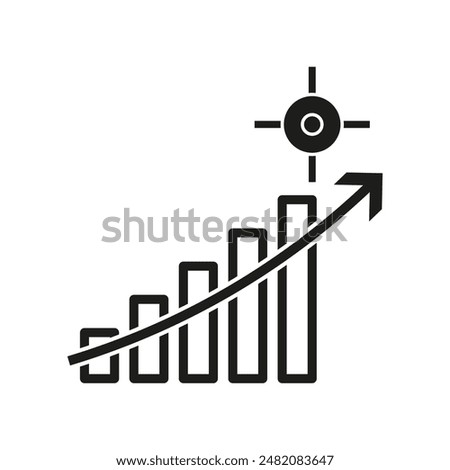 Growth chart icon. Rising bar graph. Target achievement symbol. Business progress vector.