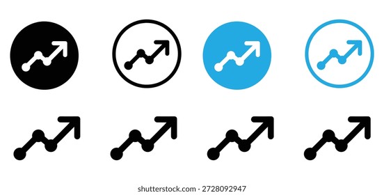 Conjunto de iconos de gráfico de crecimiento con flechas hacia arriba que representan el éxito financiero y las estadísticas de progreso comercial, conjunto de iconos de gráfico y gráfico. Contiene datos, aumento, crecimiento, gráfico circular, análisis de datos, negocios