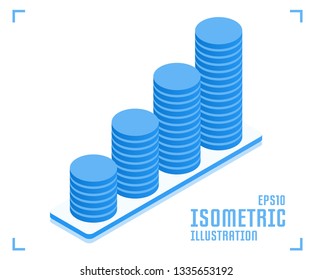 Growth chart icon. Vector illustration in flat isometric 3D style.