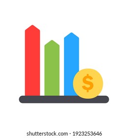 Icono de gráfico de crecimiento en estilo plano sobre marketing y crecimiento para cualquier proyecto, uso para presentación de aplicación móvil de sitio web