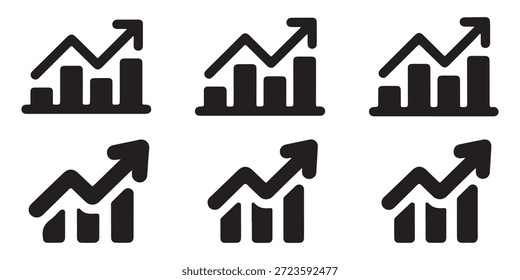 Iconos de gráfico de crecimiento. Gráficos de barras con flechas y tendencias ascendentes.