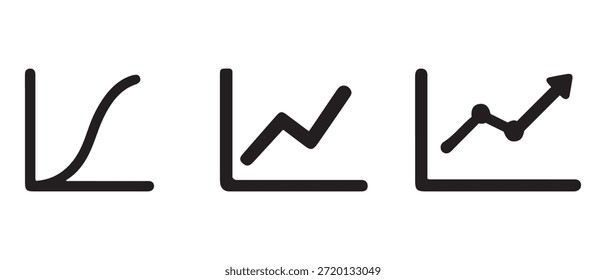 Iconos de gráfico de crecimiento. Diferentes etapas de progreso y análisis de datos de mejora.