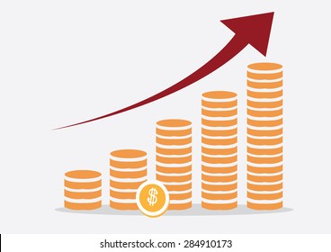 Growth chart and improvement of profit. Vector Illustration