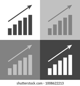 Growth chart, Infographic, chart icon, Flat vector illustration. Business concept chart pictogram. Vector set icon on white-gray-black color