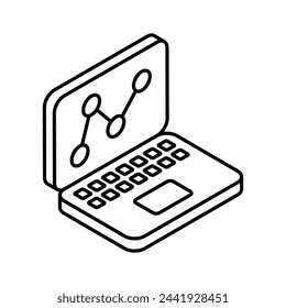Gráfico de crecimiento dentro de la computadora portátil que muestra el icono conceptual de análisis en línea o estadísticas en línea, análisis de datos