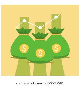 growth chart for investment concept. vector illustration of economic growth with three money bags