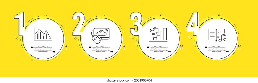 Growth chart, Investment graph and Cloud computing line icons set. Timeline process infograph. Music book sign. Diagram graph, Investment infochart, Computer storage. Musical note. Vector