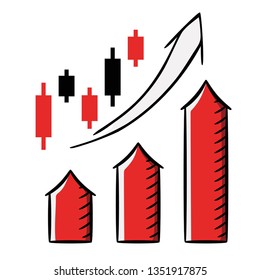 Growth chart, Japanese candles, arrow up. Sign, symbol, icon. Stock vector illustration. Isolated on white background.