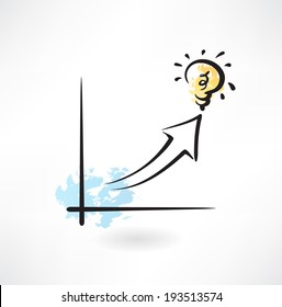 growth chart and light bulb grunge icon
