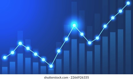 Growth chart with line and glowing particle effect. Concept of financial and business growing for background. Vector illustration.