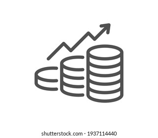 Growth chart line icon. Coins money sign. Vector
