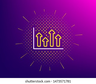 Growth chart line icon. Halftone pattern. Financial graph sign. Upper Arrows symbol. Business investment. Gradient background. Upper arrows line icon. Yellow halftone pattern. Vector
