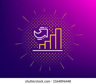 Growth chart line icon. Halftone pattern. Column graph sign. Market analytics symbol. Gradient background. Growth chart line icon. Yellow halftone pattern. Vector