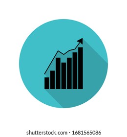 Icono de sombra larga del gráfico de crecimiento. Glifo simple, vector plano de iconos web para ui y ux, sitio web o aplicación móvil