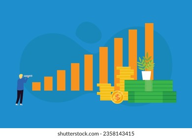 Growth chart look great telescope spyglass in search of new ideas 2d vector illustration concept for banner, website, landing page, flyer, etc