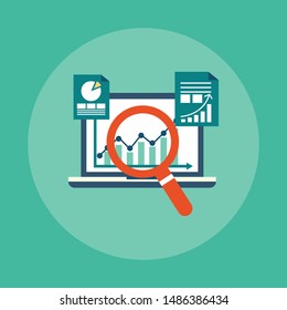 Growth chart with magnifying glass focusing on point.