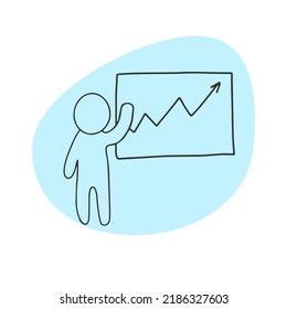 Growth Chart Man Making Presentation Economic Development of the Company Icon in Doodle Style