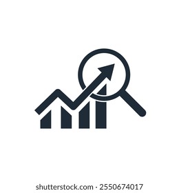 Growth chart and monitoring, control tool.Data analytics.Successful business performance.  Achieving high results.  Vector linear icon isolated on white background.